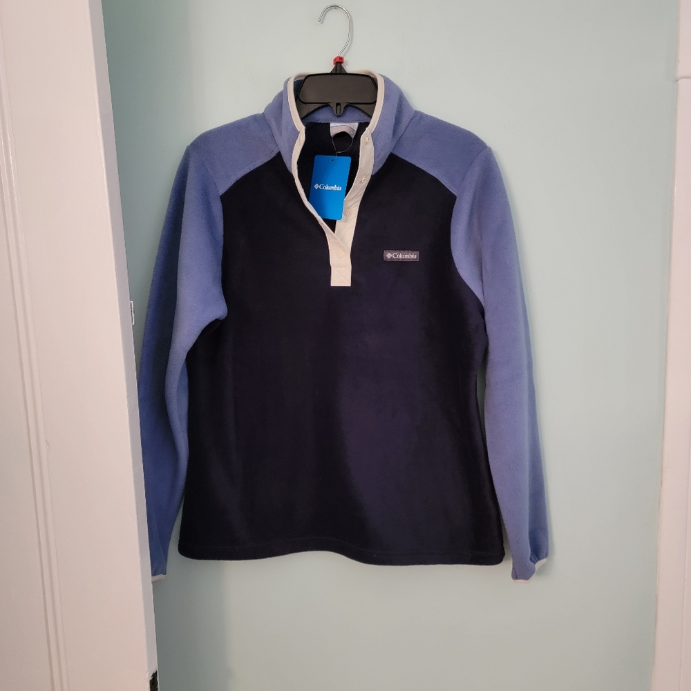 NWT Columbia 3/4 snap blue and cream fleece pullover M